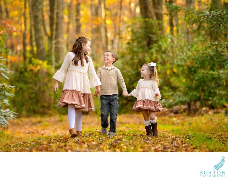 Siblings walking, children’s portrait session, Boone NC