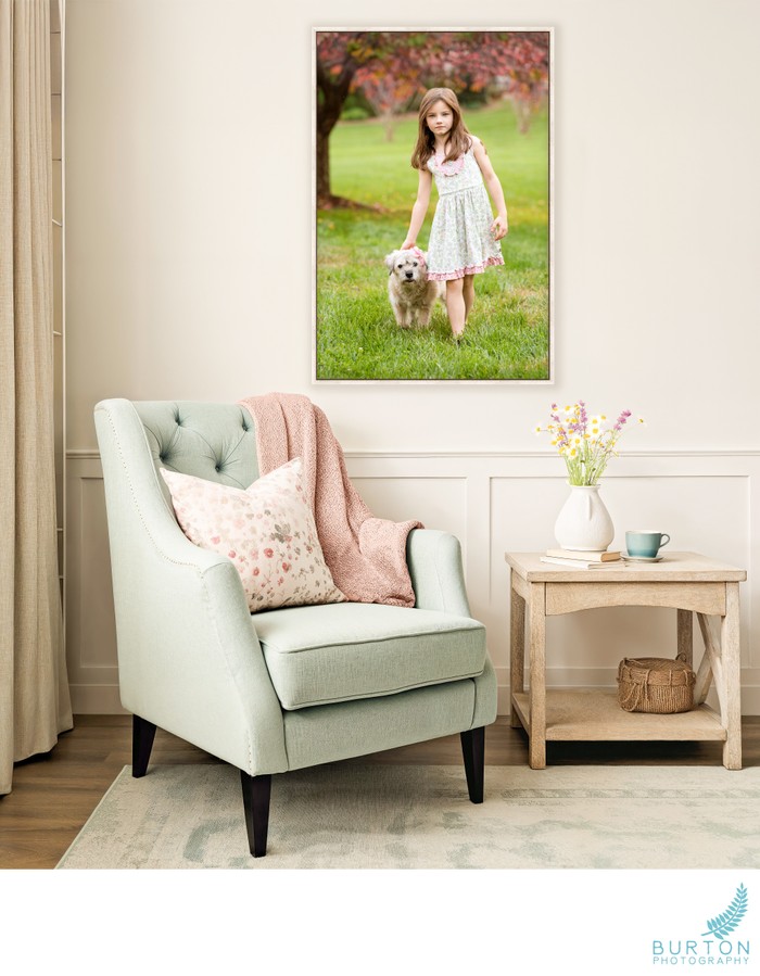 Children’s portrait wall art displayed in a home, Boone