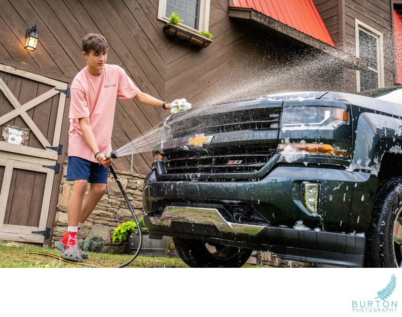 Senior Portrait Washing His Truck | Boone, NC