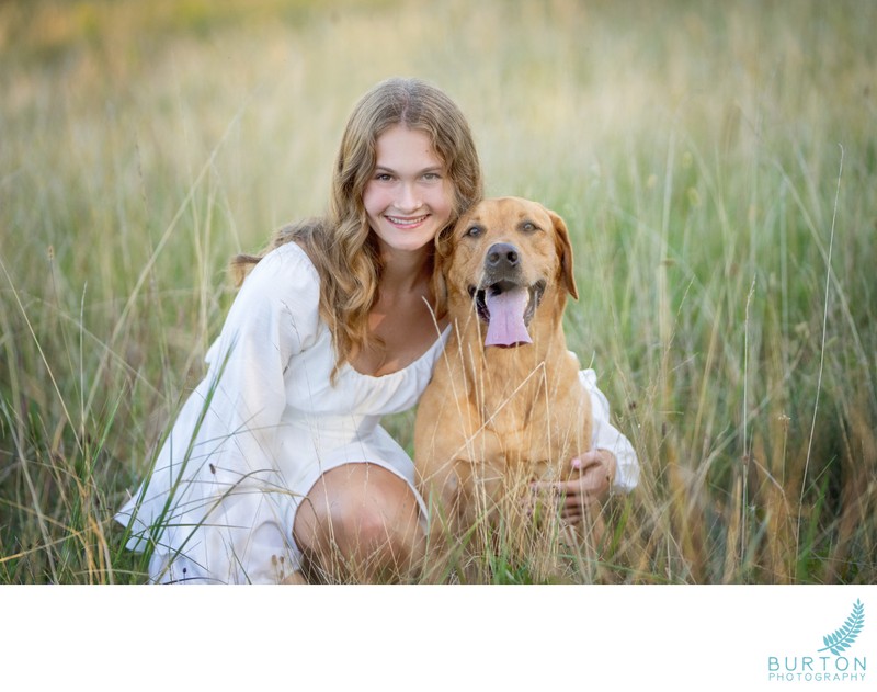 Senior Portrait with Yellow Lab | Doughton Park, NC