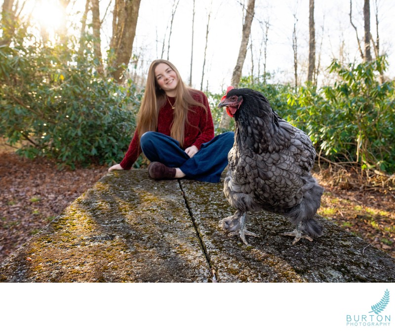 Senior Portrait with Chicken | Blue Ridge Parkway, NC
