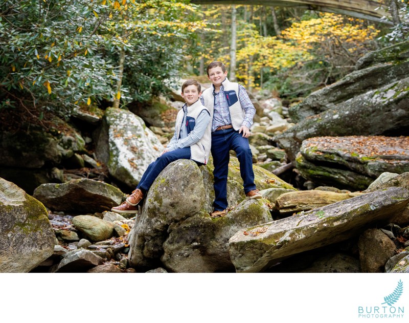 Twin Boys on the Rocks | Boone Fork Creek, Tanawha Trail