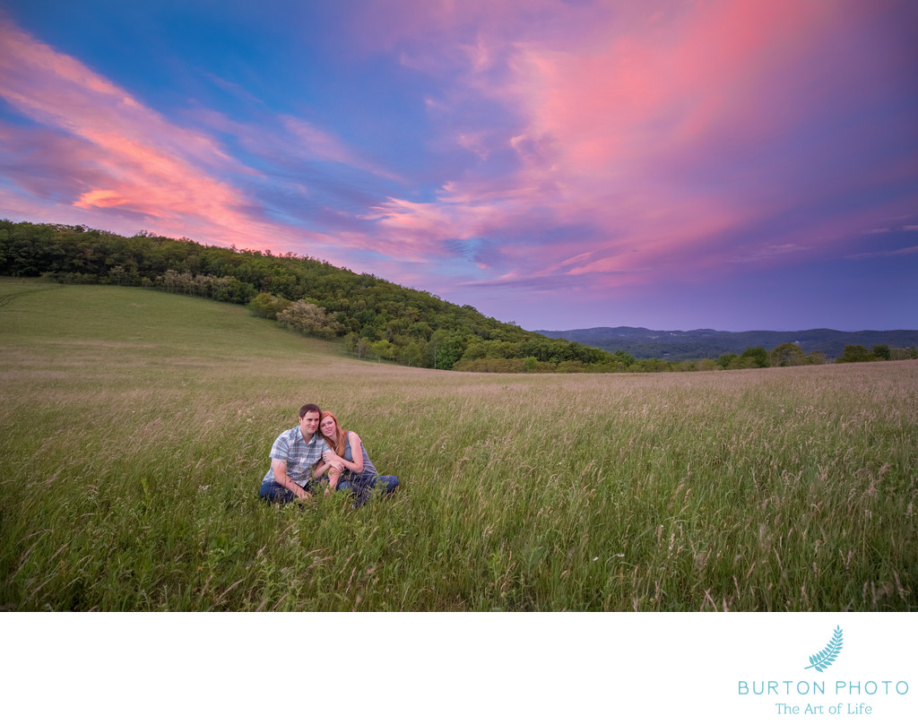 Sunset Engagement Photo Moses Cone Estate Blowing Rock