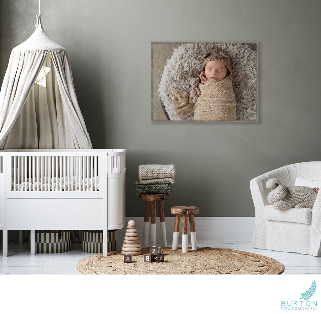 Cozy nursery interior background, Scandinavian style, 3D render