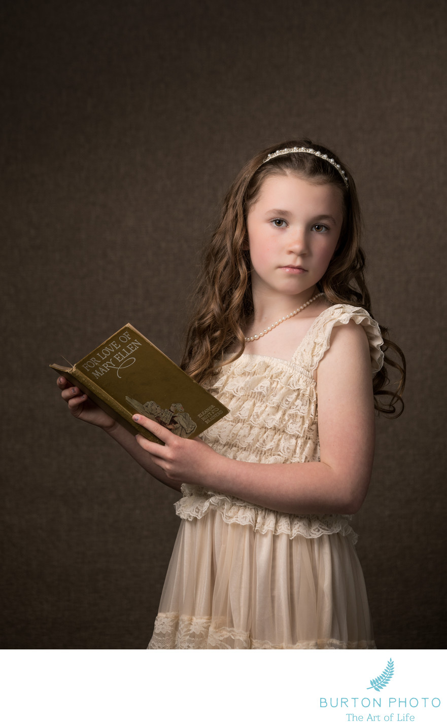 Studio Portrait Boone Girl With Antique Book