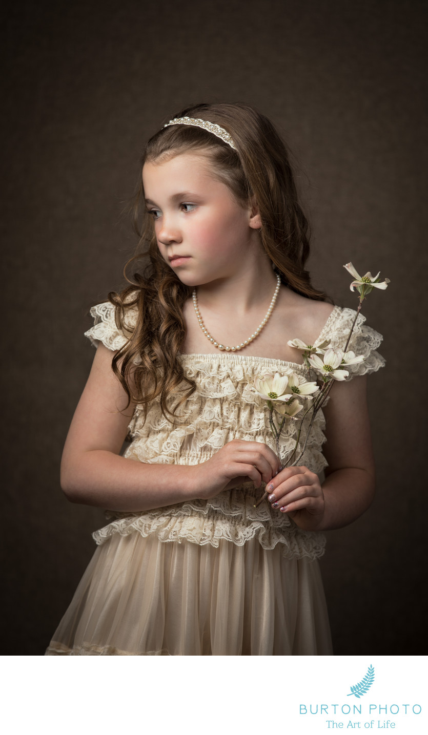 Boone Studio Portrait Girl with Dogwood Flower