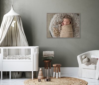 Cozy nursery interior background, Scandinavian style, 3D render