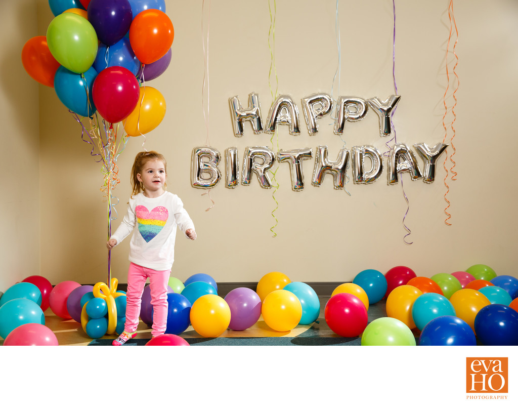 Girl with Happy Birthday Balloons