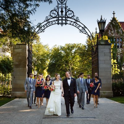 University of Chicago Wedding Party Strolling 