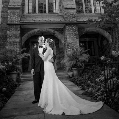 Black and White University of Chicago Wedding Photo