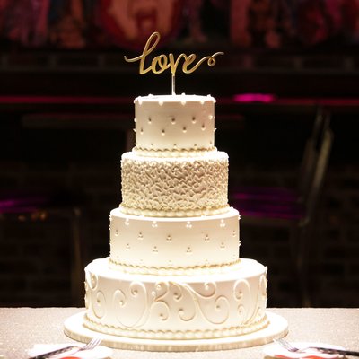 Four-Tier Wedding Cake at Bowling Alley Wedding