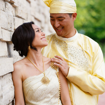 Couple in Their Traditional Thai and Burmese Outfits