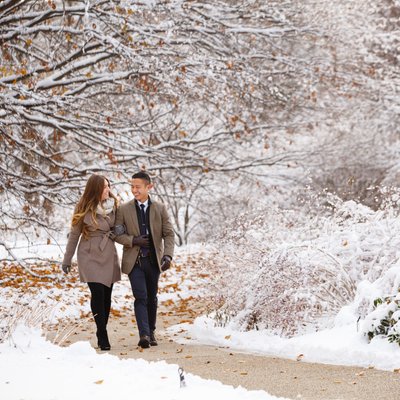 Winter Wonderland Engagement Photos at Morton Arboretum