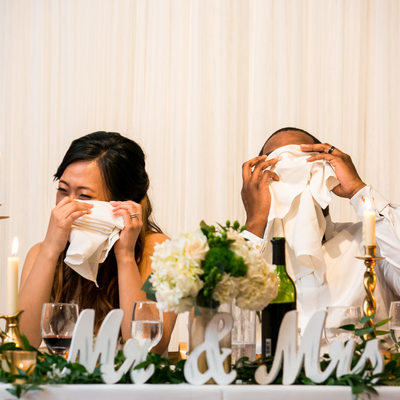Emotional reaction during wedding reception speeches