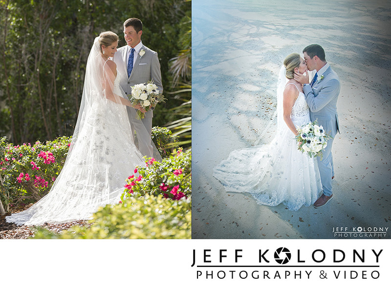 Bride and Groom Kiss at the Ocean Reef Club.