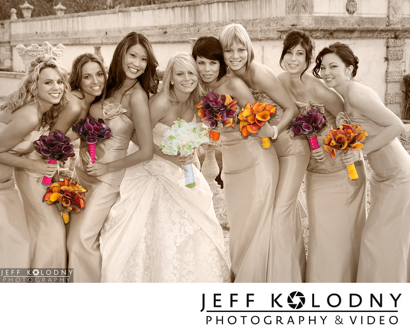 Bride and Bridesmaids at a Vizcaya Wedding Miami