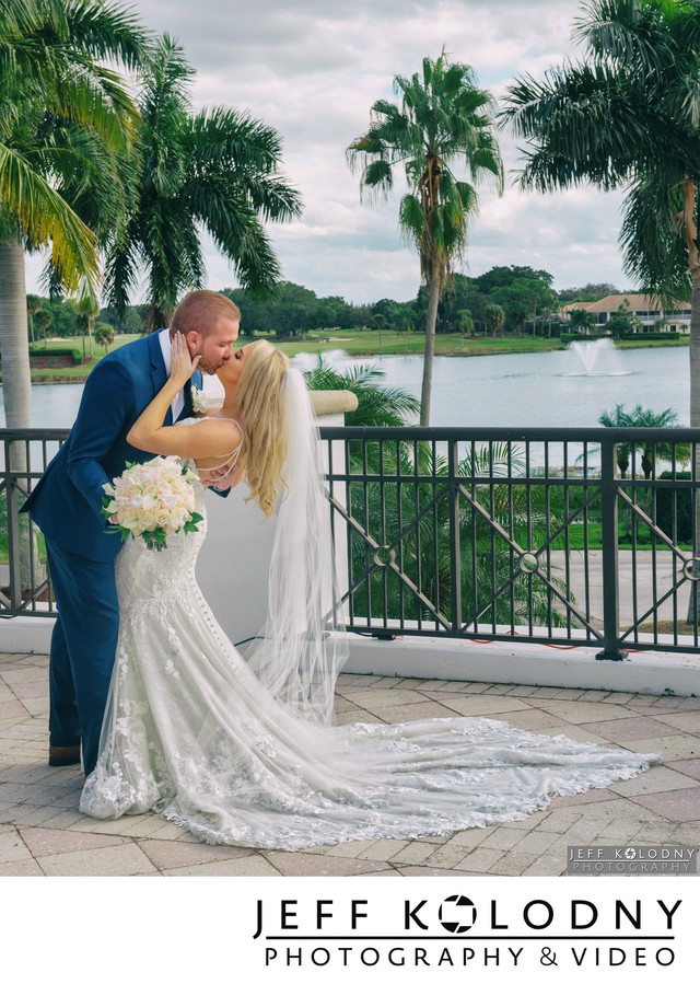 Bride and Groom kiss at PGA National in South Florida.