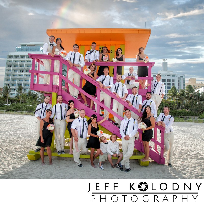 Wedding Party at Miami Beach Lifeguard Tower