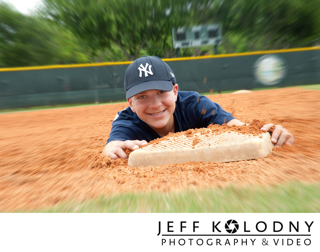 SAFE at home plate at a Boca Raton mitzvah pre-shoot