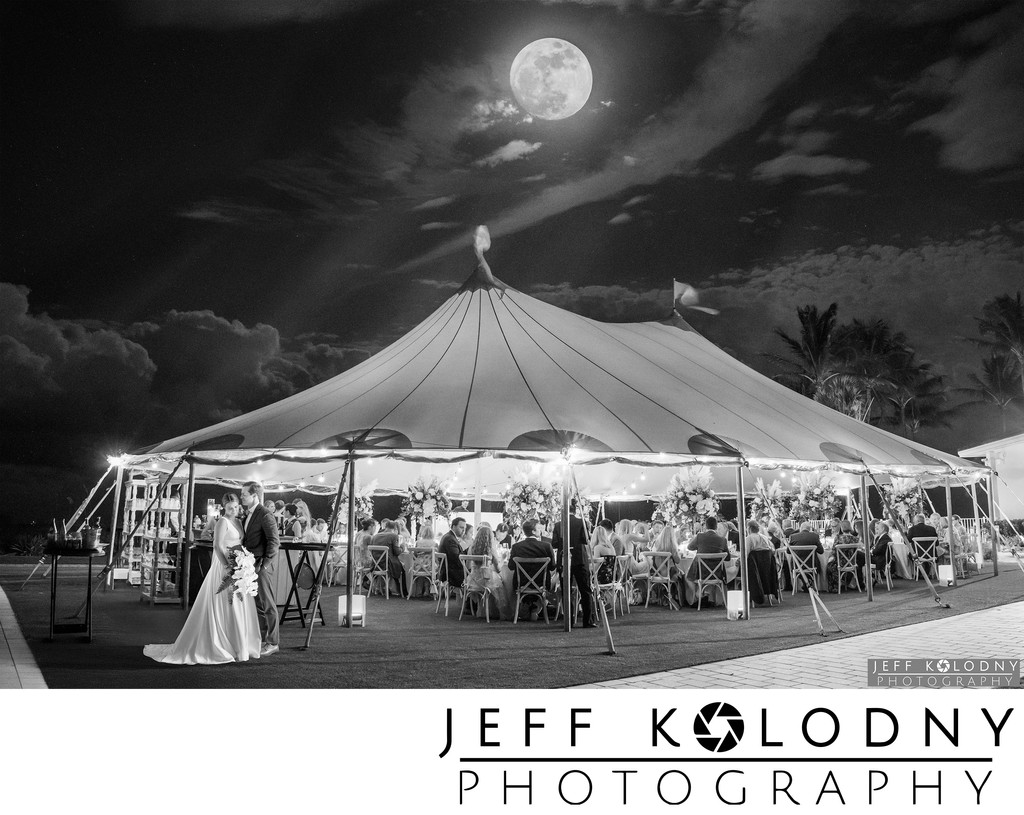 Full Moon Wedding Kiss at an Elegant Florida Reception