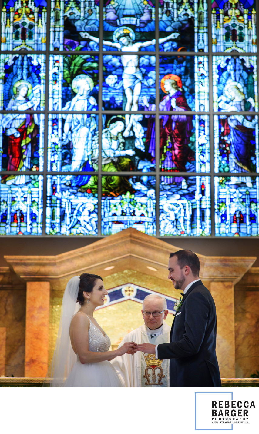 Catholic Wedding ceremony with stained glass windows, Phila. 