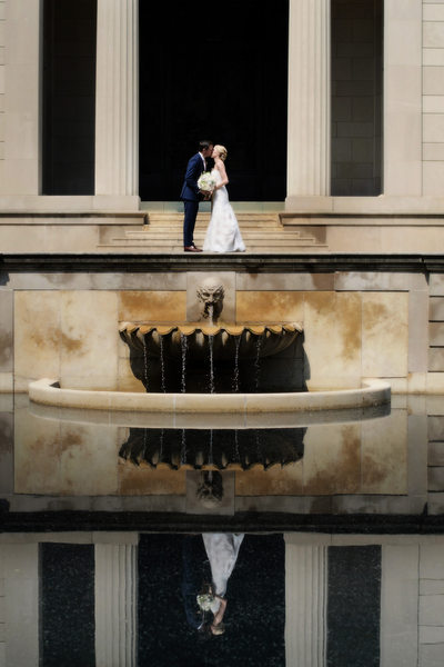 Bridal couple  reflects the architecture of The Rodin Museum. 