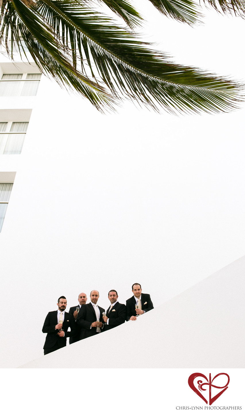 Groomsmen and Palm Tree at Le Blanc Resort Wedding