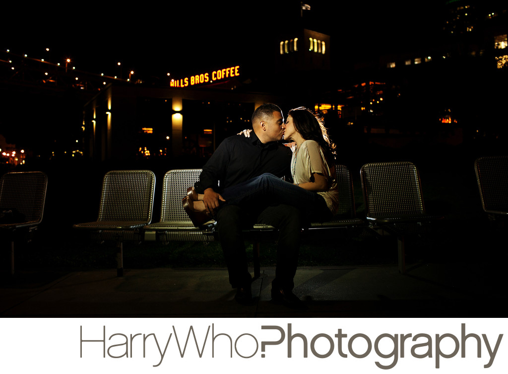 A SF nightime engagement session photo