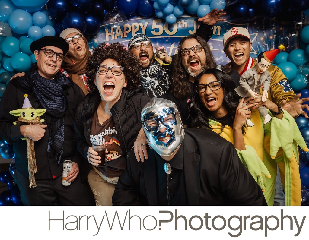 Fun Photo of a Birthday Party goers wearing fun costume