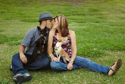 Cute Engagement Photo with Pet