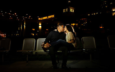A SF nightime engagement session photo