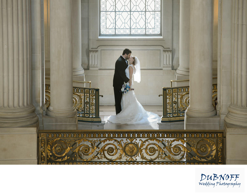 best wedding photography back lighting at SF City Hall