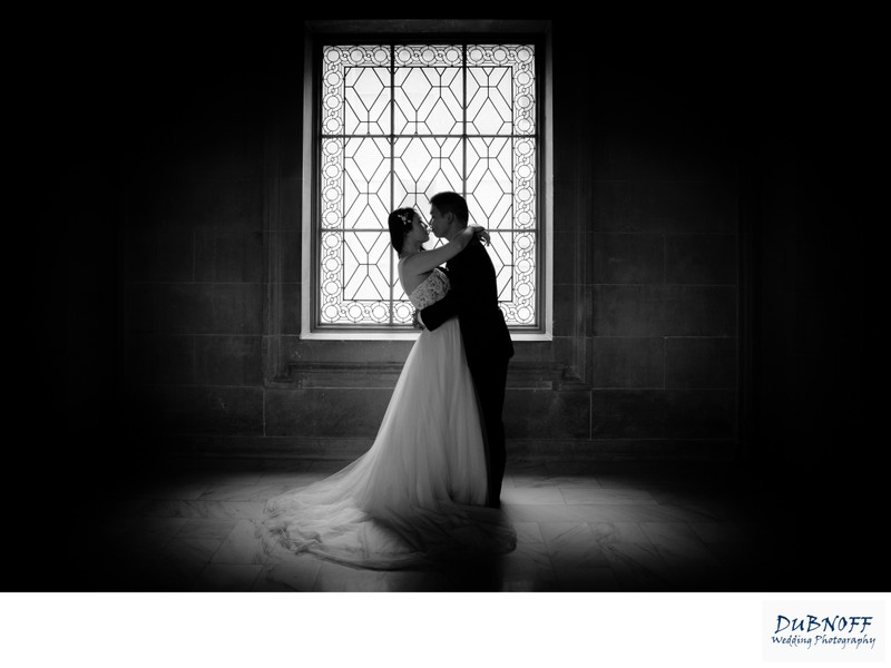 Romantic silhouette wedding photography at SF city hall