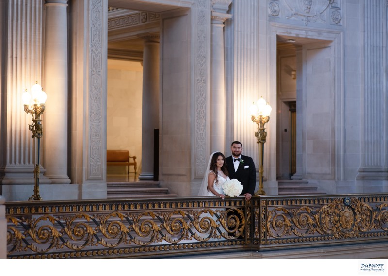 Formal San Francisco city hall wedding photography from the Mayor's Balcony
