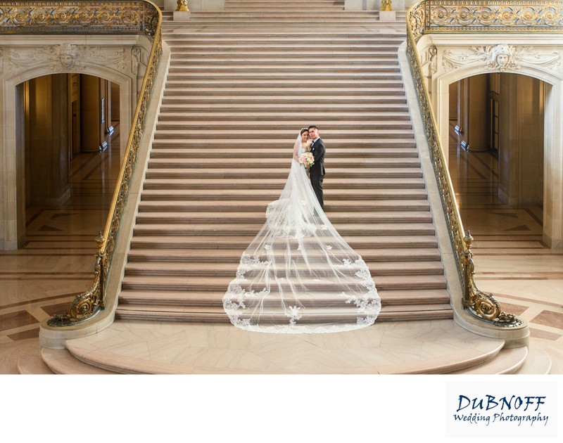 Longest Veil ever at San Francisco city hall - Wedding Photography
