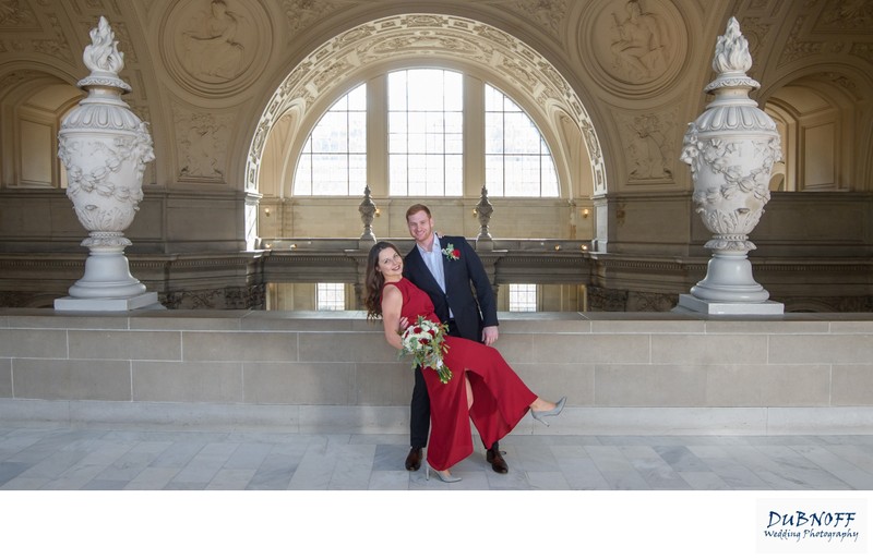 relatively safe dance dip pose at SF city hall - wedding image
