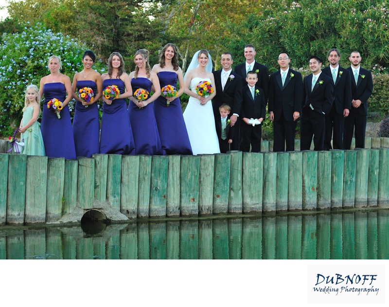 Wedding Party picture with reflective pond in the Bay Area