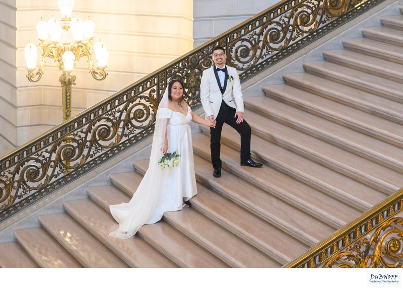 Bride and Groom on the Grand Staircase of City Hall