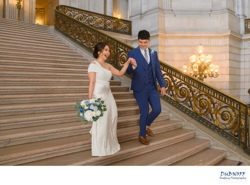 Candid photo on the City Hall Stairs - Wedding Photojournalism