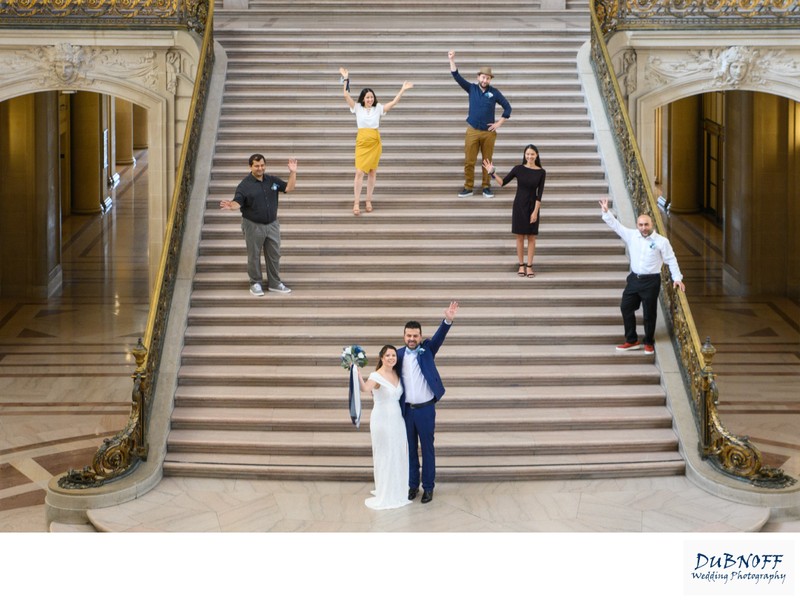 Fun Grand Staircase wedding Photo at SF City Hall
