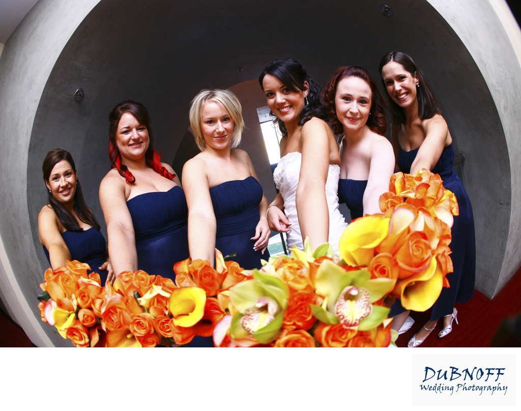 bridal party with flowers