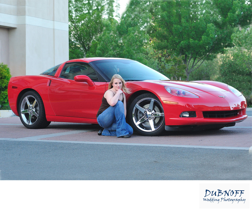 Senior Portrait Photography Session with a Red Corvette