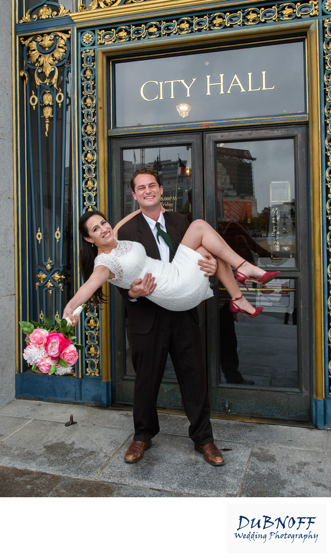 Fun Image Of The Bride And Groom At The Sf City Hall Entrance