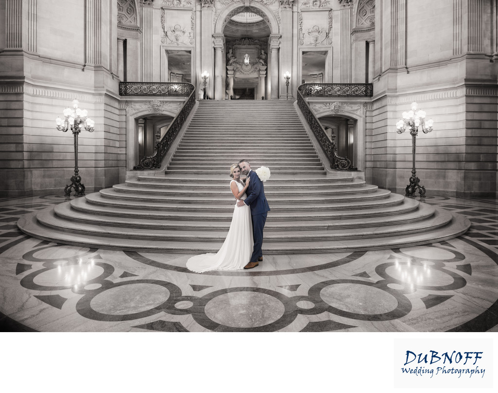 The Grand Staircase at SF city hall - Black and White Wedding Photography