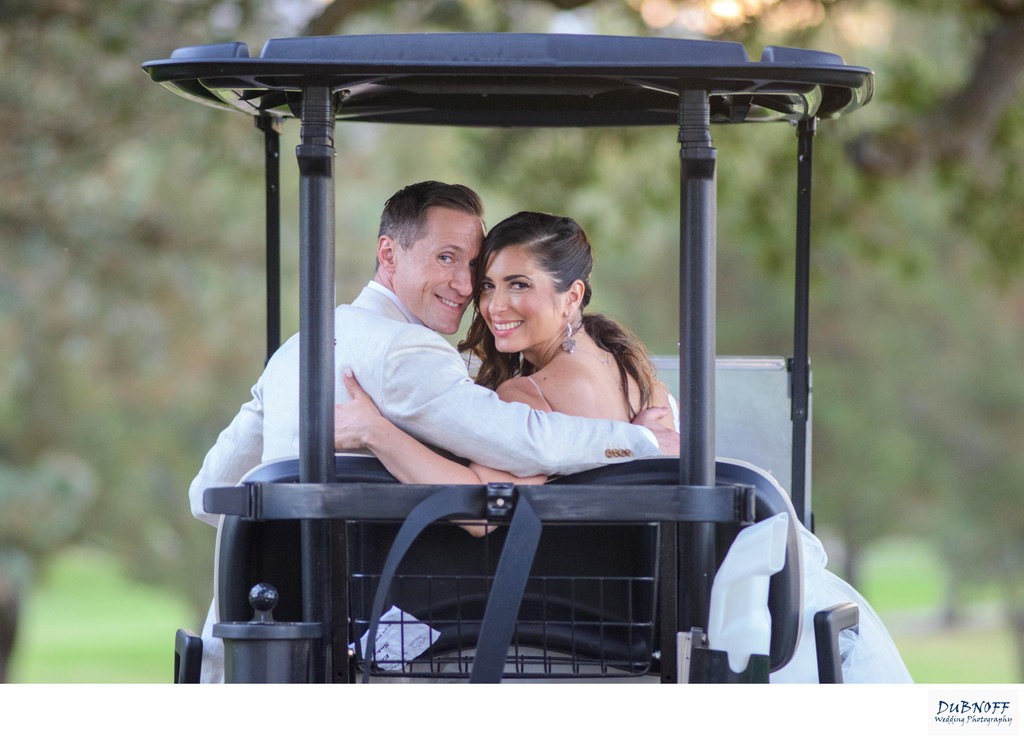 Boundary Oaks Wedding Picture in Golf Cart