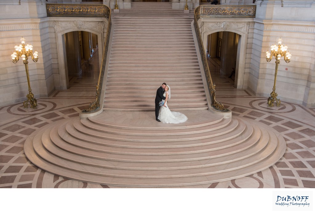 San Francisco city hall wedding photography - Grand Staircase overhead view.