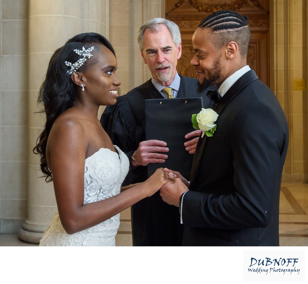 Ring exchange during city hall wedding photography