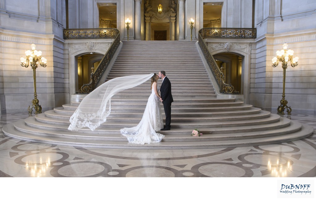 San Francisco City Hall Wedding Photographer - Veil Flying