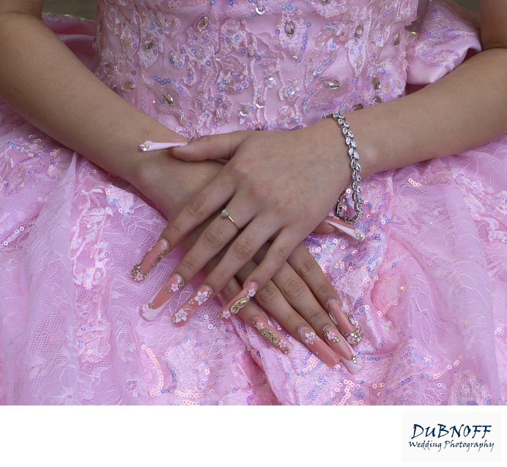 Beautiful hands and nail polish Quinceanera photoshoot