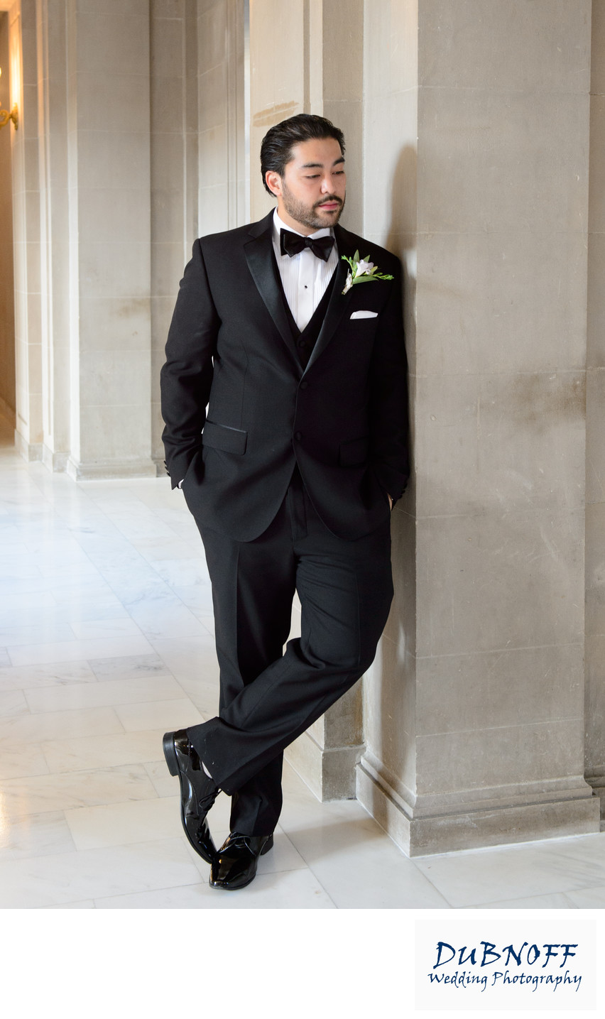 Handsome Casual Groom Posing at San Francisco City Hall